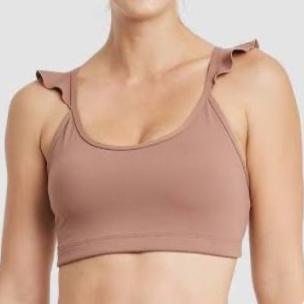 JoyLab Ruffle Strap Racerback Sports Bra Size Small Large Caramel Tan  NWT